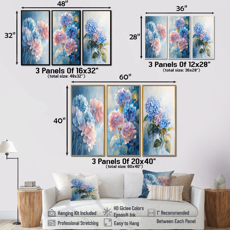 Hortensias dans la lumière du matin I - Collection de décorations murales hydrangées, H 28 po x l 36 po, Noir
