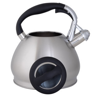DFL 2 Liter Stainless Steel Whistling Tea Kettle - Modern Stainless Steel  Whistling Tea Pot for Stovetop with Cool Grip Ergonomic Handle (2L Black)