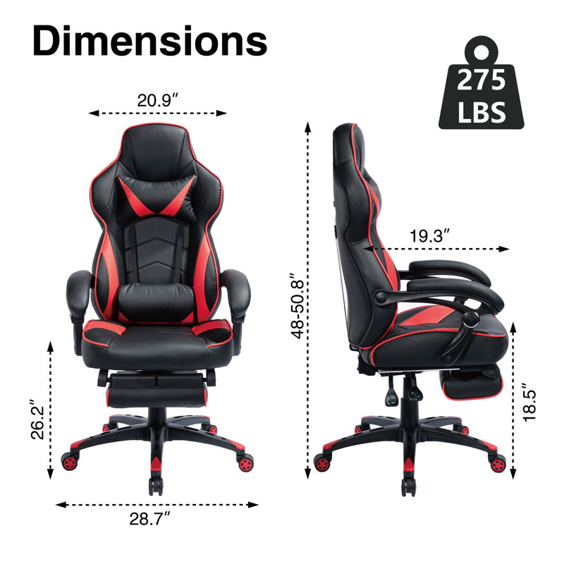 Recline Chair with Footrest - Premium Comfort Video Gaming Chair for Prolonged Gaming, Red/Black