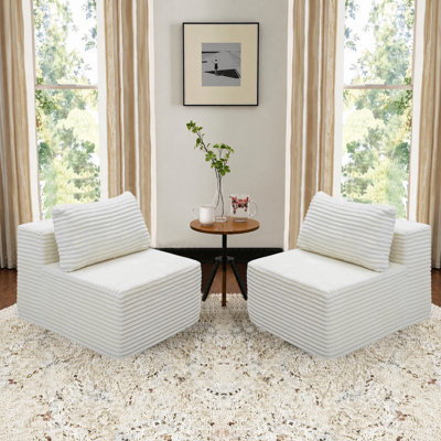 Fauteuil d'appoint rembourré en velours côtelé de 27 po de largeur, blanc