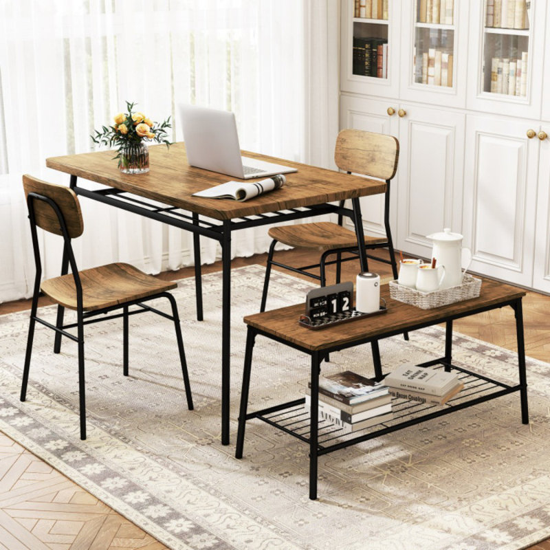 Ensemble de table de salle à manger 4 pièces pour 4 cadres en métal avec banc et 2 chaises