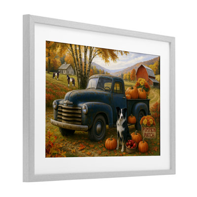 Autumnal Farmland Collie Dog Framed Print Under Glass, design by Tom Crehan