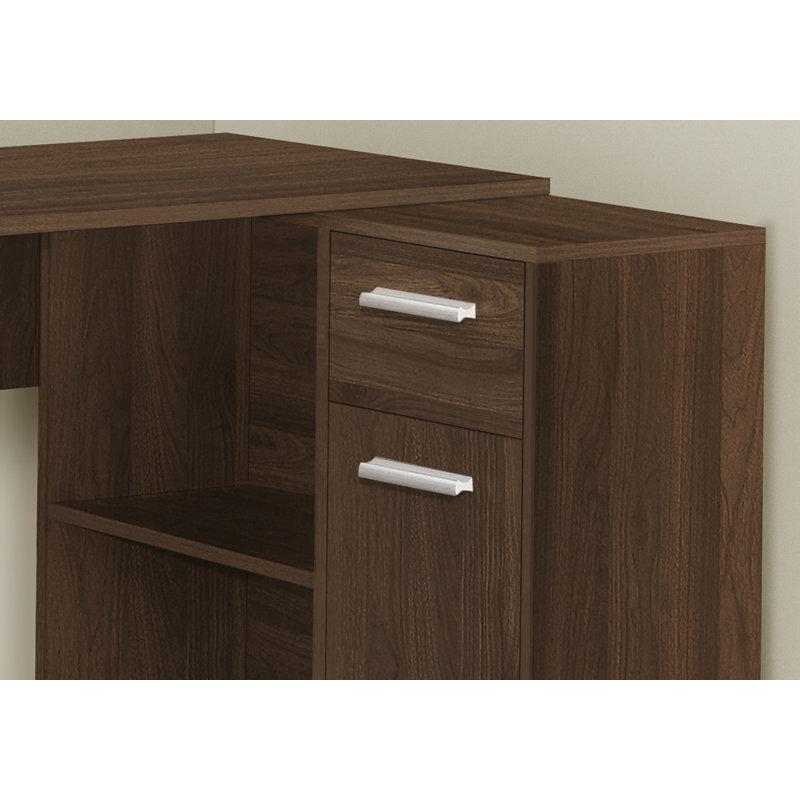 Bureau d'ordinateur de coin en L 46 po avec tiroirs de rangement, stratifié noyer, poste de travail de bureau à domicile moderne | Idée cadeau