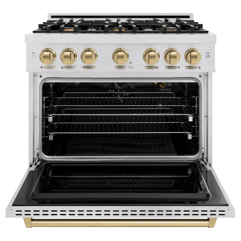 ZLINE Autograph 36" Classic DuraSnow Gas Range w/ 6 Burners & Gold Accents, Champagne Bronze