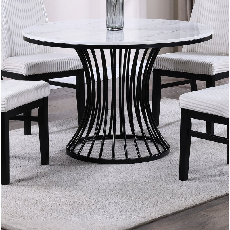 Table de salle à manger contemporaine contemporaine en faux marbre avec base en forme de cage en noir et blanc
