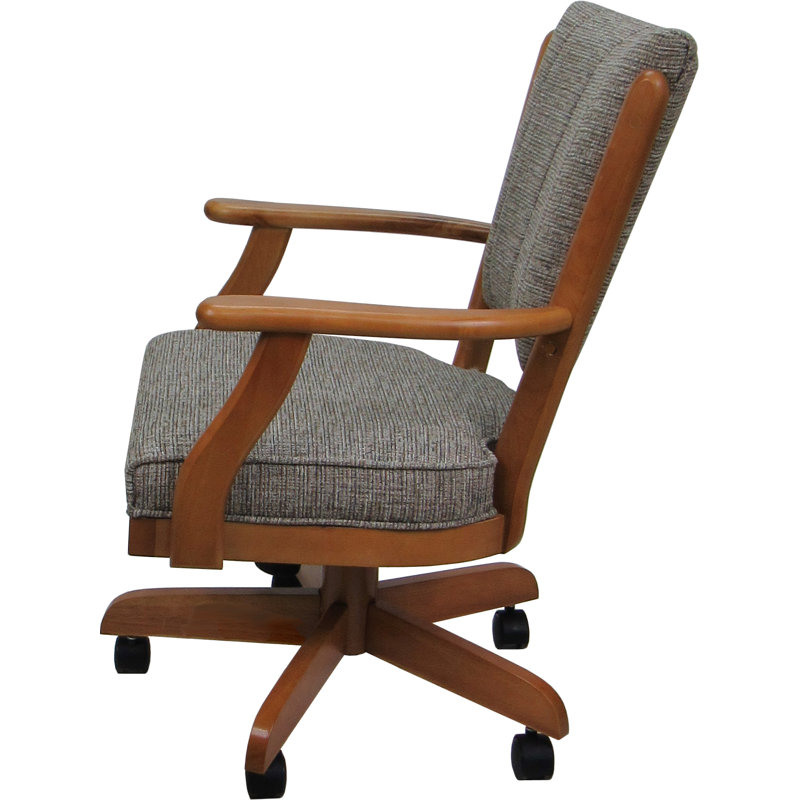 Dalani Classic Solid Wood Dining Caster Chair On Wheels, Oak Wood/Tan