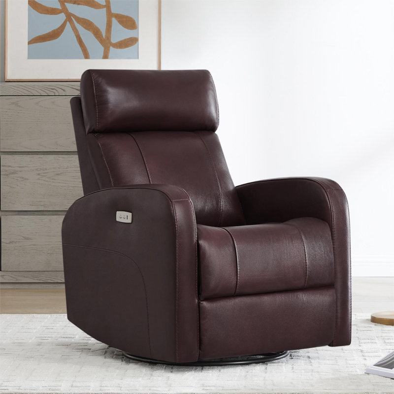 Fauteuil inclinable électrique pivotant en cuir véritable Corvin, Cuir véritable galet bourgogne