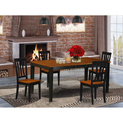 5-Piece Black and Cherry Finish Solid Wood Top - Dining Room Set - Seats 4