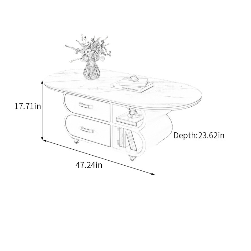 Table basse avec rangement, Blanc / gris clair, H 17,71 po x L 47,24 po x l 23,62 po