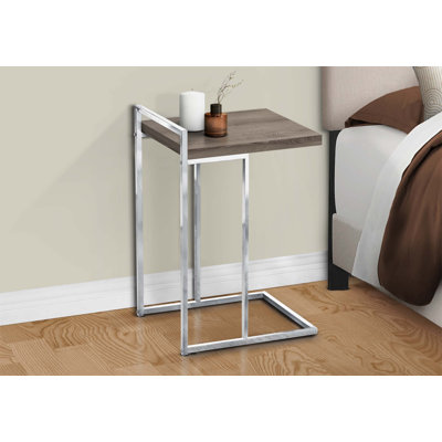 C-Shaped Accent Table With Chrome Metal Base, Ideal For Living Room And Bedroom, Contemporary Design, Laminate Top, Space-Saving Solution