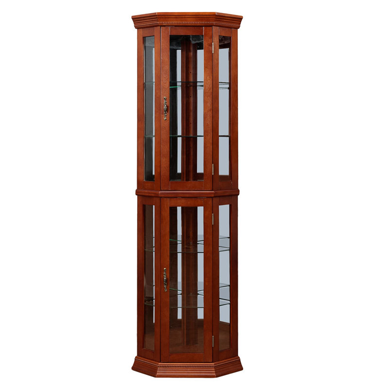 Adjustable Shelf Lighted Display Cabinet, Mirrored Back, Show Your Heirlooms Shelves, Present Fine Art, Walnut