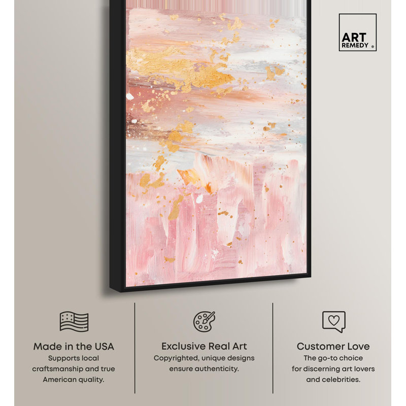 Toile rose quartz par Art Remedy, Cadre flottant, H 16 po x l 11 po, Noir