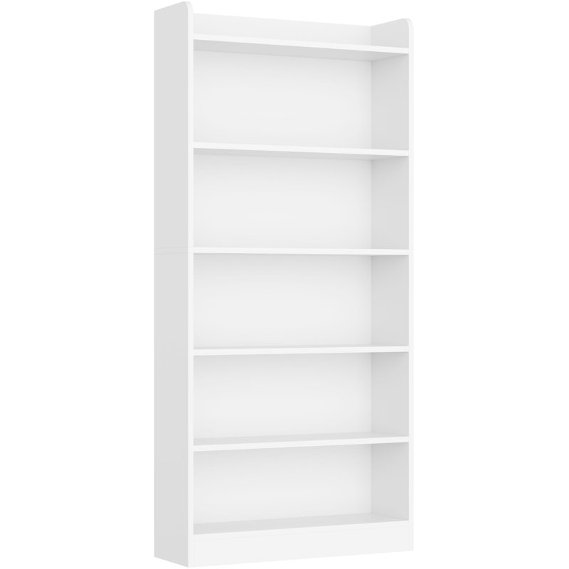 Bibliothèque 63 "H 63" x l 24 "moderne simple à 6 niveaux avec compartiment supérieur ouvert, Blanc