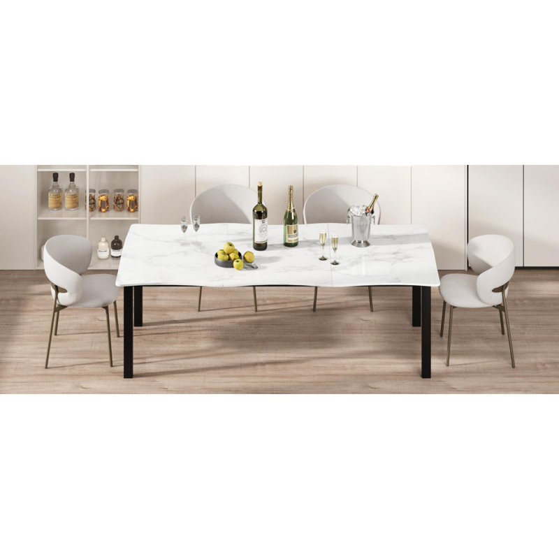 78.7" Retro Brown Wave Edge Dining Table for 6-8 with MDF Top & Metal Frame, Waterproof Scratch-Resistant for Dining Room, Office