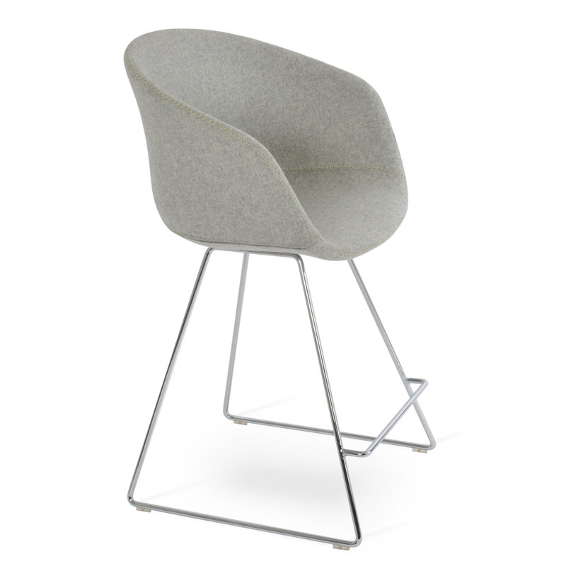 Tabouret de bar et de comptoir Tribeca, Tabouret de comptoir (siège d'une hauteur de 24 p, Laine argentée, Noir