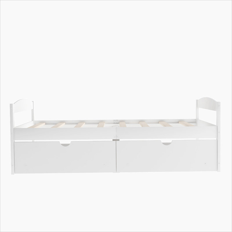 Lit plateforme simple avec deux tiroirs, Blanc