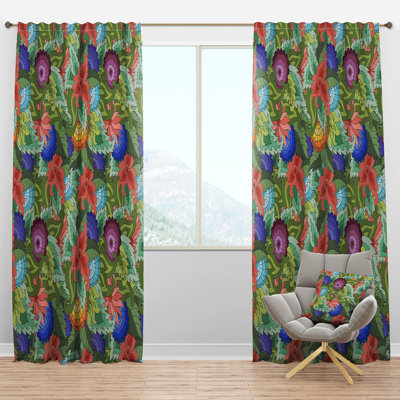 Abstract Flowers and Leaves - Floral Curtain - Velvet Room darkening - 1 panel