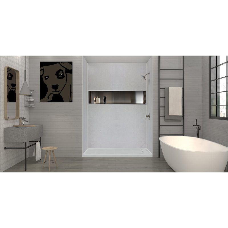 Gray Rectangular Resin Shower Base with Concealed Drain