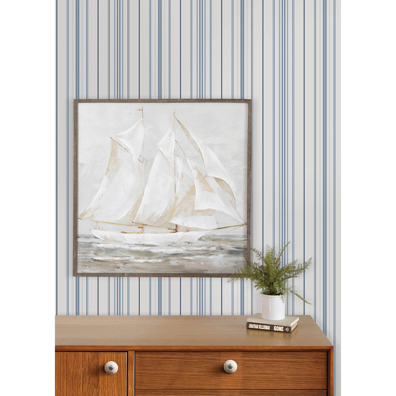 Papier peint à rayures bleues modernes Lascelle, Blue