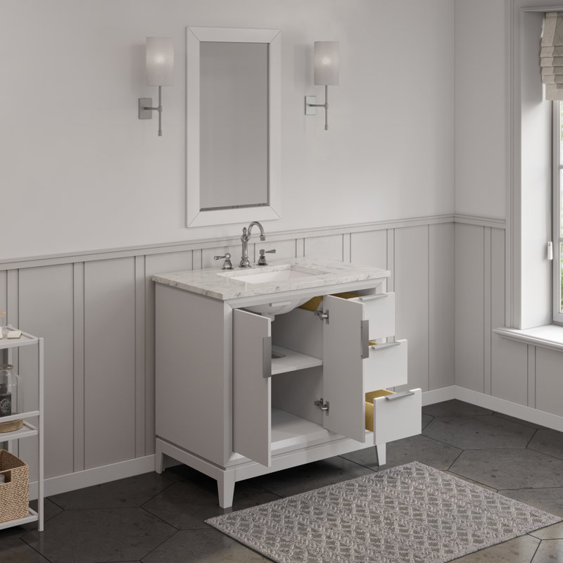 Meuble-lavabo de comptoir en marbre blanc 36 "Elizabeth de Carrara avec miroir Elizabeth, Blanc pur