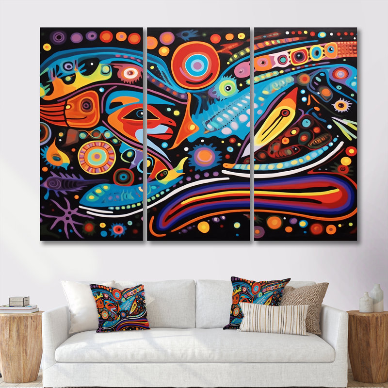 Indigènes composition grand mystère - ensemble d'art mural amérindien, Toile tendue, H 32 po x l 48 po x P 1 po