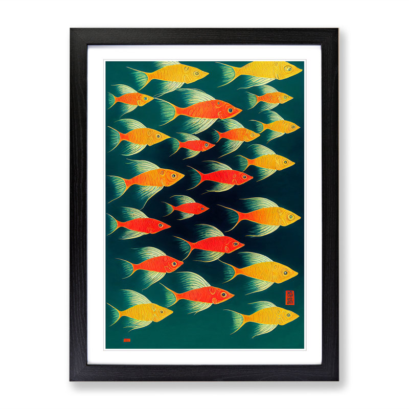 School Of Fish Vol.1 - Single Picture Frame Print, 64cm H x 46cm W x 2cm D, Black