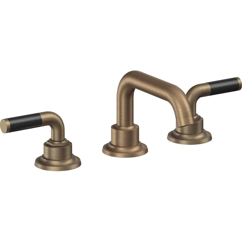 Descanso 8" Widespread Lavatory Faucet with Carbon Fiber Handle and ZeroDrain, Antique Brass Flat