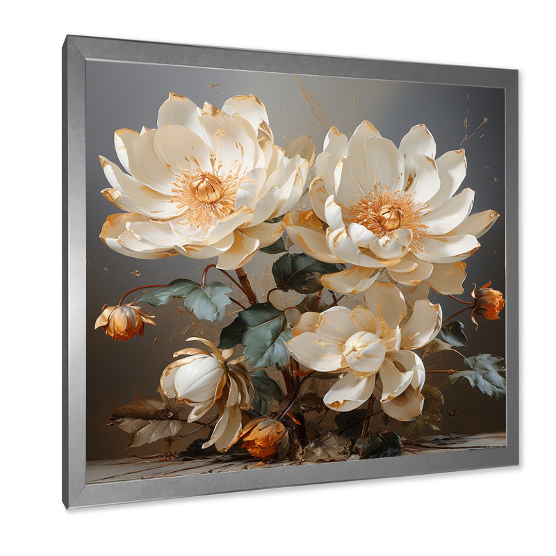 Lotus doré sur fond de tranquillité sur toile, H 30 po x l 30 po x P 1 po, Cadre simple argenté