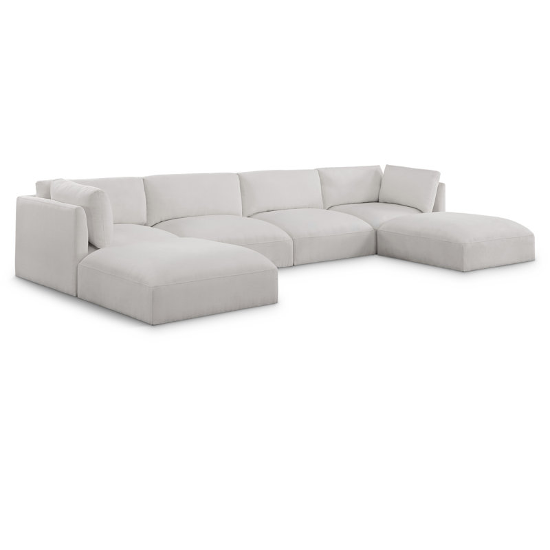 Ivalina Upholstered U-Shaped Sectional Reversible, Cream Polyester Fabric