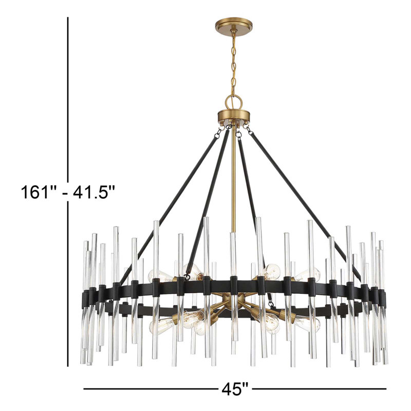 Santiago 12-Light Chandelier in Matte Black with Warm Brass Accents