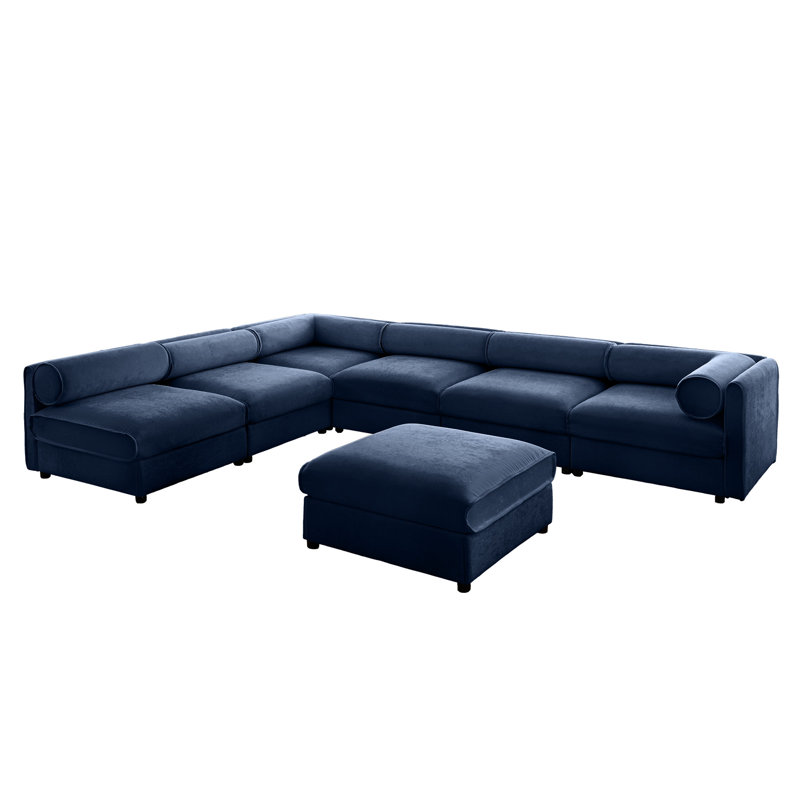 6 modulaires de salon, tissu chenille bleu, moderne avec rangement, compartiments de rangement ergonomiques, chenille douce, 6 sièges