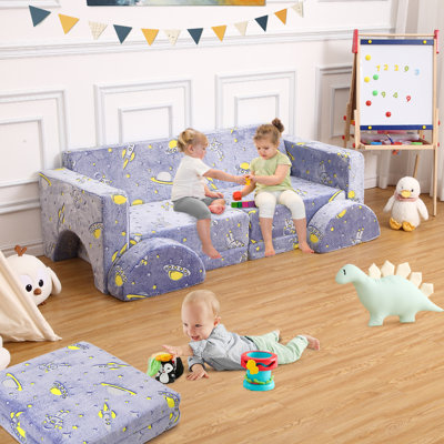 Canapé bleu pour enfants astronautes, canapé pliant pour tout-petits, canapé modulaire pour enfants de 8 pièces pour salle de jeux, chaise pour enfants mignonne