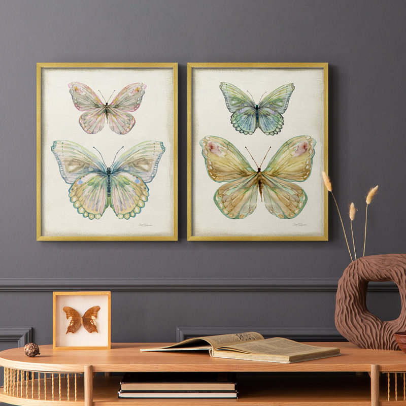 «Botanical Butterfly I», reproduction encadrée de qualité supérieure - prête à être accrochée - aucun clou requis - aucun clou requis