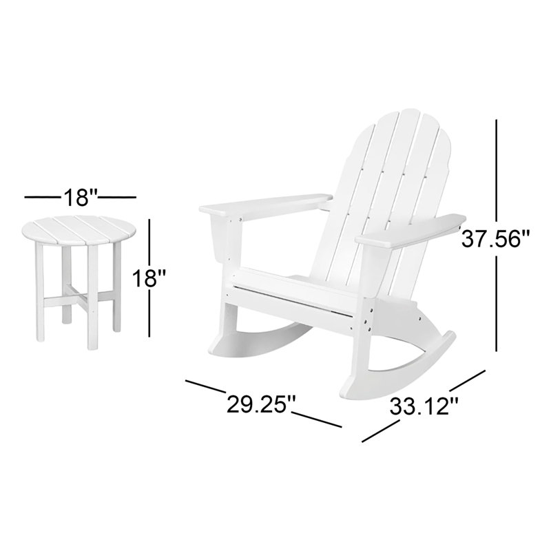 Ensemble de chaises berçantes 3 pièces Adirondack POLYWOOD Vineyard, Blanc