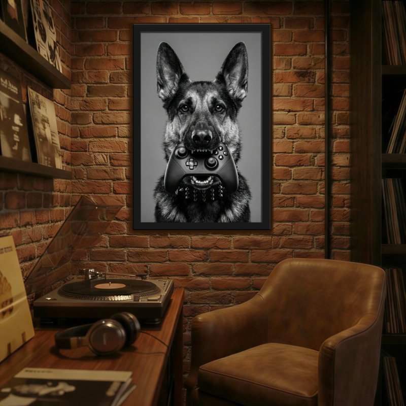Animals German Shepherd Holding Game Controller, 18" H x 12" W