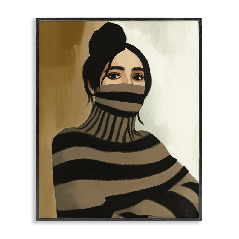 Turtleneck Fashionable Portrait Framed Giclee, design by Annabelle Hall, 14" H x 11" W, Midnight Black Framed Giclee