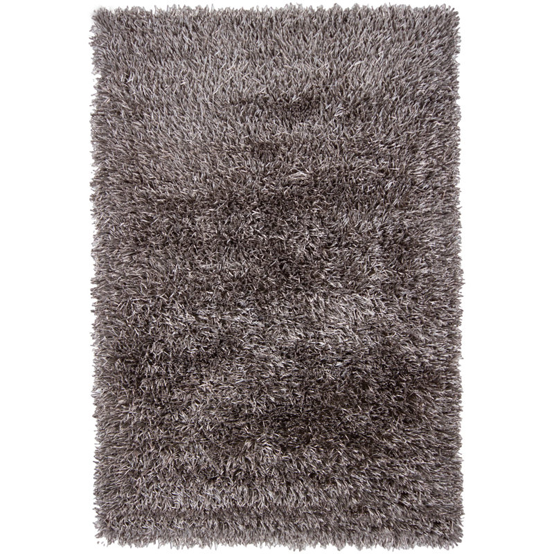 Tapis à poils longs en polyester tissé à la main noir et gris Arden, Rectangle 7 pi 9 po x 10 pi 6 po