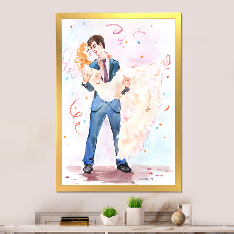 Love Love Couple - Décoration murale sur toile glam, H 32 po x l 16 po x P 1 po, Impression dorée sur toile encadrée