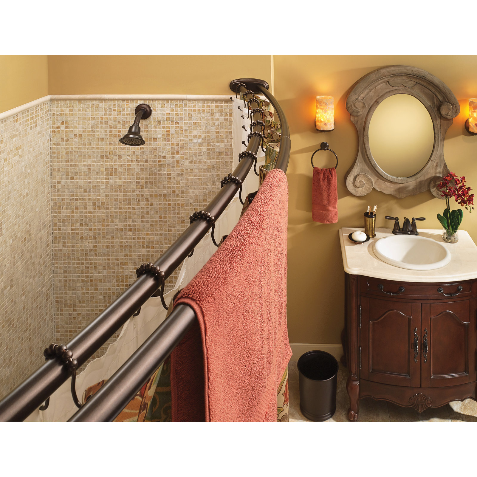 Adjustable Double Curved Shower Curtain Rod, Matte Black