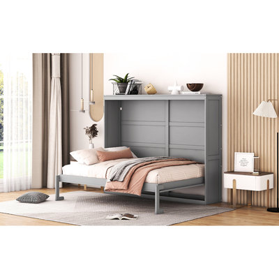 Lit escamotable gris pour lit double, idéal pour la maison.