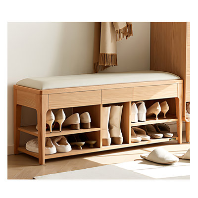 Upholstered Shoe Bench with Drawers & Shelves