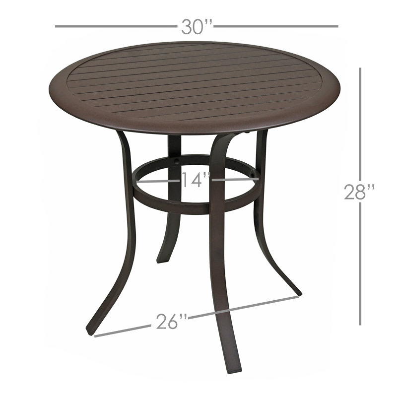  Round Outdoor Patio Bistro Table, Aluminum Frame with Slat-Top Tabletop, 30"