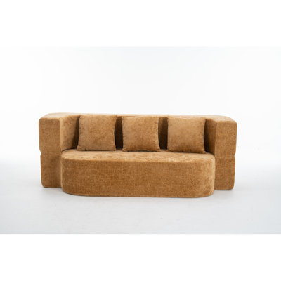 Canapé-lit convertible à 3 places, canapé-lit en tissu de chenille avec éponge à rebond haute densité, aucun assemblage requis, emballage comprimé sous vide, chameau