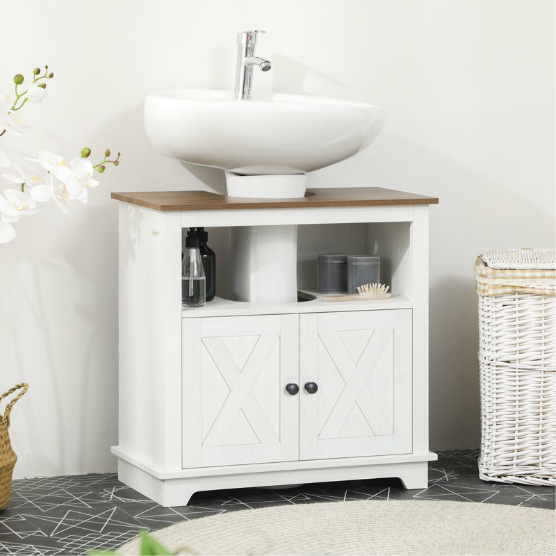Armoire de rangement sous l'évier, blanc, double porte, évier blanc peu encombrant,
