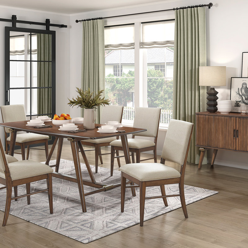 Table de salle à manger Design Pc et chaises en X rembourrées en tissu Backwooden