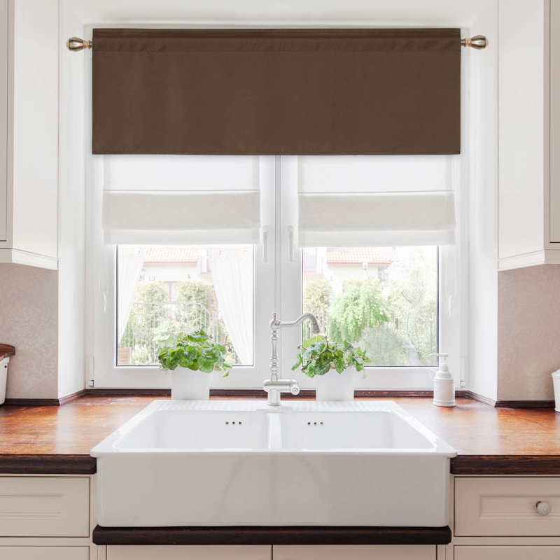 Rod Pocket Light Blocking Kitchen Valances for Window, 1 Panel, Brown, 42" W x 18" L