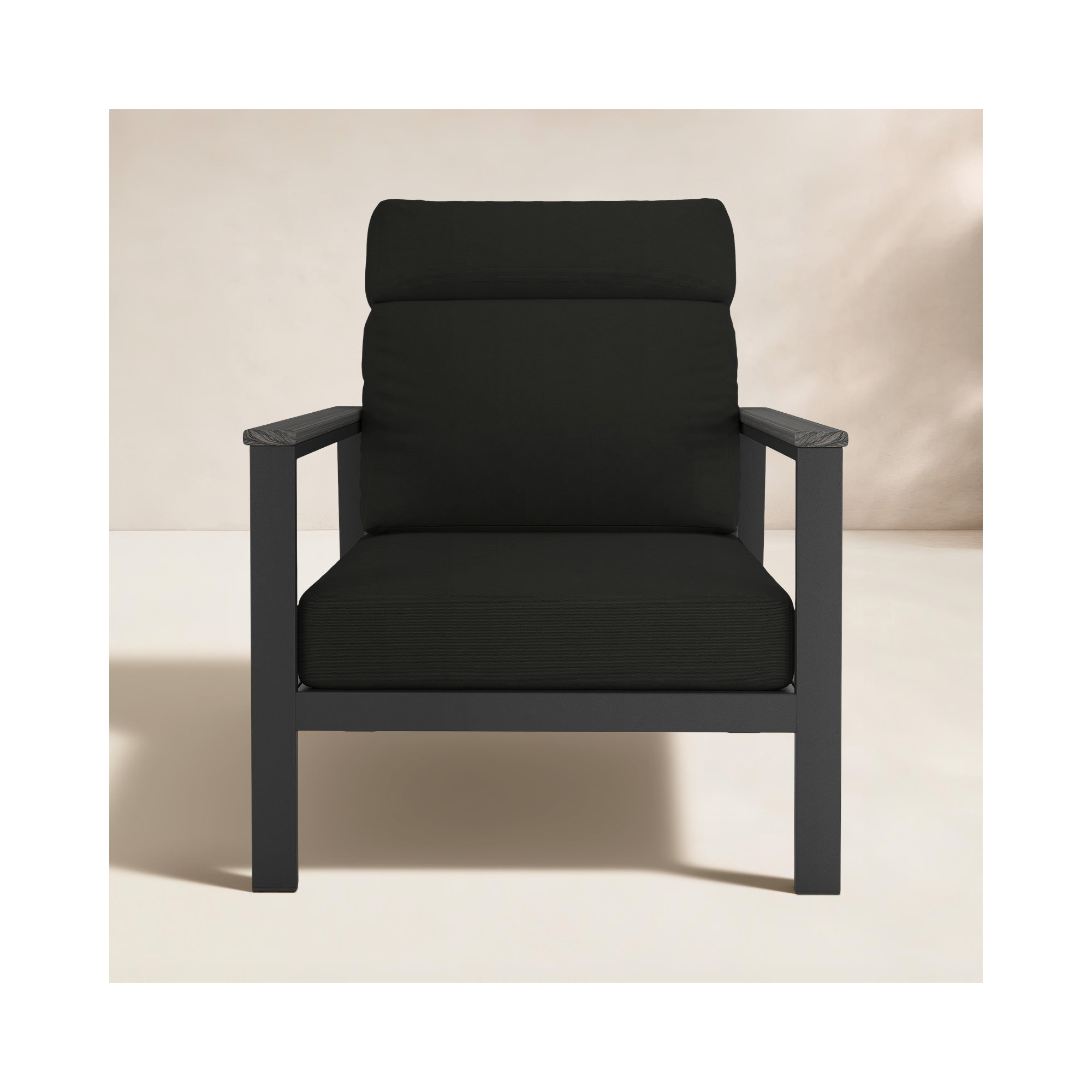 Townsend Metal Outdoor Lounge Club Chair With Sunbrella Cushion, Canvas Black, Gray