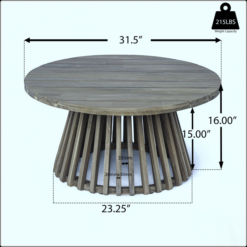 Table basse de patio ronde en bois d'acacia durable, parfaite pour les réceptions en plein air et la détente dans les cours et les balcons.