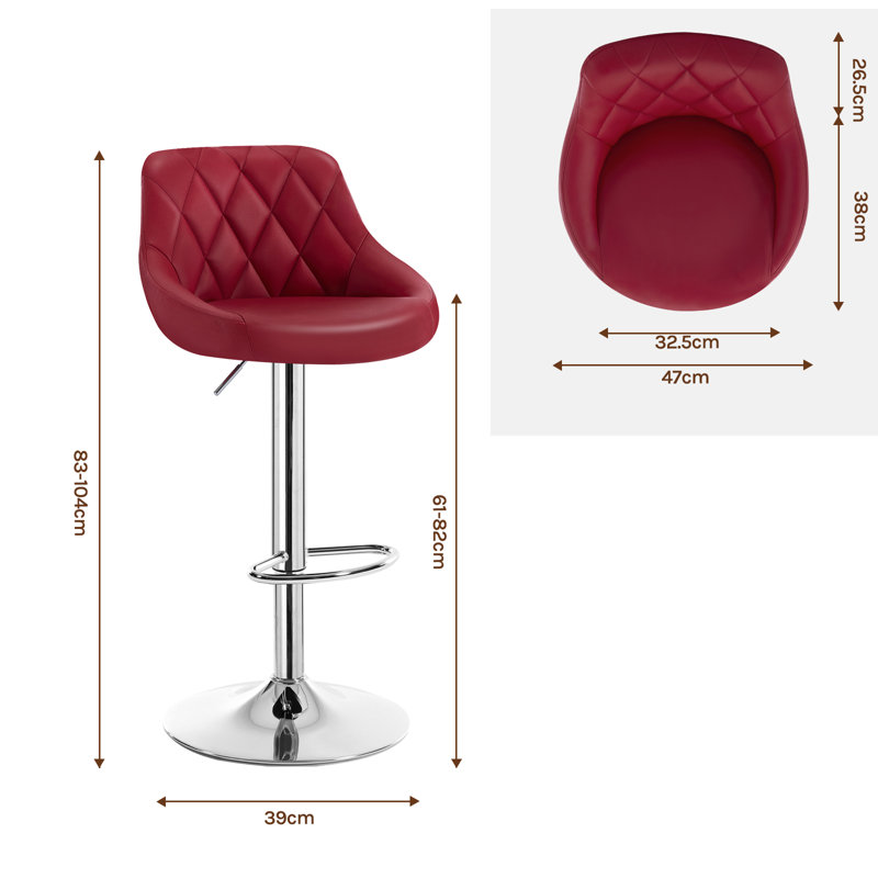 Swivel Upholstered Adjustable Height Counter Stool with Metal Frame, Bordeaux