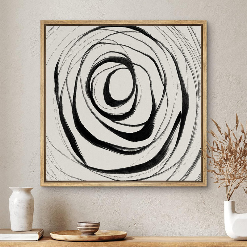 «Black Beige Paint Strokes Wave Circle Abstract Shapes Modern Art Decorative Contemporary Minimal», reproduction d'art sur toile